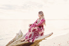 Load image into Gallery viewer, Embroidery Lace Sheer Long Sleeve Deep V Neck Boho Bohemian Beach Dress Gown