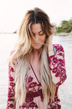 Load image into Gallery viewer, Embroidery Lace Sheer Long Sleeve Deep V Neck Boho Bohemian Beach Dress Gown