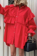Load image into Gallery viewer, Red Flounce Asymmetrical Turndown Collar Shirt Dress