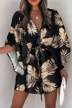 Load image into Gallery viewer, Casual Print V Neck Drawstring Waist Mini Dress
