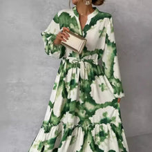 Load image into Gallery viewer, Printed Long Sleeve Ruffled Maxi Dress