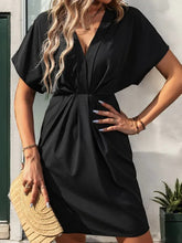 Load image into Gallery viewer, Black Pleated V-Neck Mini Dresses