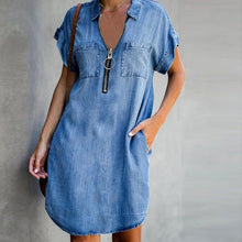 Load image into Gallery viewer, Blue Collar Short Sleeve Zipper Denim Mini Dress