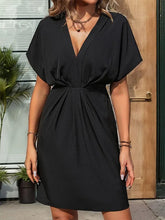 Load image into Gallery viewer, Black Pleated V-Neck Mini Dresses