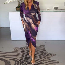 Load image into Gallery viewer, Print Long Sleeve V-neck Midi Dress