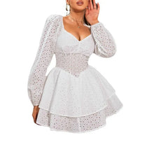Load image into Gallery viewer, Hollow Out Long Sleeve Mini Lace Dress