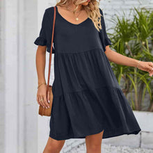 Load image into Gallery viewer, V-Neck Flounce Sleeve Tiered Dress