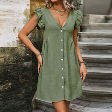 Load image into Gallery viewer, Ruffled Button Up Cap Sleeve Dress