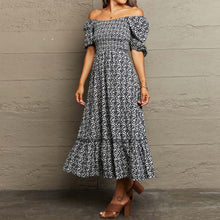 Load image into Gallery viewer, Floral Lace-Up Off-Shoulder Midi Dress