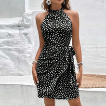 Load image into Gallery viewer, Sleeveless Polka Dot Tie-waist Ruffle Mini Dress