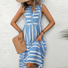 Load image into Gallery viewer, Frill Printed Notched Sleeveless Dress
