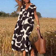 Load image into Gallery viewer, White and Black Print Loose Maxi Dress