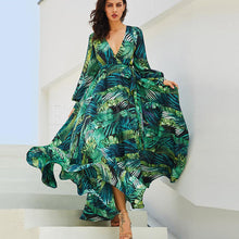 Load image into Gallery viewer, Fashion Floral V-neck Long Sleeve Maxi Dress