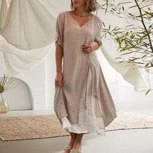 Load image into Gallery viewer, Short Sleeve V-neck Tiered Midi Dress