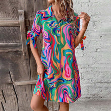 Load image into Gallery viewer, Multicolor Print Short Sleeve Button Down Shirt Dress