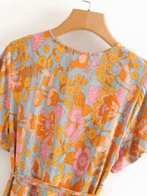 Load image into Gallery viewer, Vintage Boho Orange Floral Print Maxi Wrap Dress