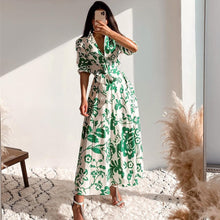 Load image into Gallery viewer, Green Collar Long Sleeve Floral Midi Dress