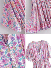 Load image into Gallery viewer, Pink Floral Print Cotton Short Sleeve Flowy Midi Dress