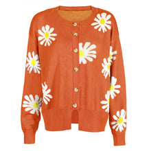Load image into Gallery viewer, Orange Daisy Print Long Sleeve Cardigan