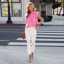 Load image into Gallery viewer, Ruffled Sleeves Denim Coat Women Solid Color Casual Turndown Collar Vest Shirt