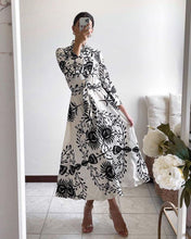 Load image into Gallery viewer, White Print Long Sleeve Button Down Midi Dress