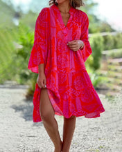 Load image into Gallery viewer, Pink Floral Print Tiered Loose Mini Dress