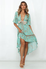Load image into Gallery viewer, Boho Blue Floral Print High Low Dress