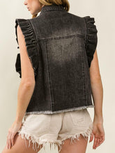 Load image into Gallery viewer, Distressed Ruffled Sleeves Denim Vest Button Down Frayed Hem Jean Jacket