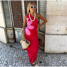 Load image into Gallery viewer, Red Floral Cut Out Midi Dress