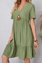 Load image into Gallery viewer, Ruched V-Neck Short Sleeve Mini Dress