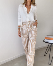 Load image into Gallery viewer, LAPEL LONG-SLEEVED SHIRT PRINTED TROUSERS TWO-PIECE SET WITHOUT BELT