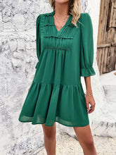 Load image into Gallery viewer, Ruched Notched Flounce Long Sleeve Mini Dress