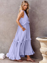 Load image into Gallery viewer, Ruffled Sleeveless Tiered Maxi Dress with Pockets