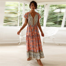 Load image into Gallery viewer, Pink Print Tiered Maxi Dress