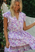 Load image into Gallery viewer, Boho Lilac Floral Print Mini Dress