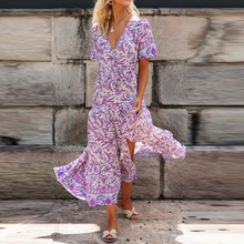 Load image into Gallery viewer, Boho Floral Print Short Sleeves Midi Dress