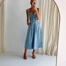 Load image into Gallery viewer, Sweetheart Neck Wide Strap Denim Midi Dress