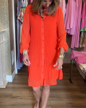 Load image into Gallery viewer, Red Pleated Long Sleeve Mini Dress