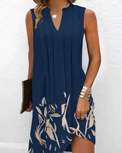 Load image into Gallery viewer, Blue V-neck Pleated Floral Mini Dress