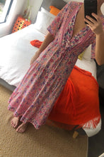 Load image into Gallery viewer, Pink Floral Print Cotton Short Sleeve Flowy Midi Dress