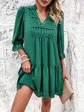 Load image into Gallery viewer, Ruched Notched Flounce Long Sleeve Mini Dress