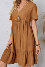 Load image into Gallery viewer, Ruched V-Neck Short Sleeve Mini Dress