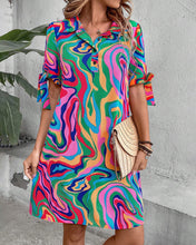 Load image into Gallery viewer, Multicolor Print Short Sleeve Button Down Shirt Dress