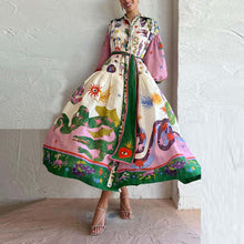 Load image into Gallery viewer, Retro Long Sleeve Loose Midi Dress