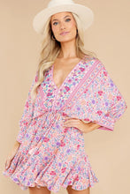 Load image into Gallery viewer, Boho Pink Deep V-neck Floral Mini Dress