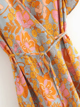Load image into Gallery viewer, Vintage Boho Orange Floral Print Maxi Wrap Dress
