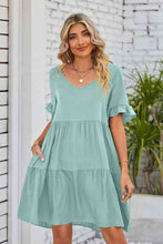Load image into Gallery viewer, V-Neck Flounce Sleeve Tiered Dress