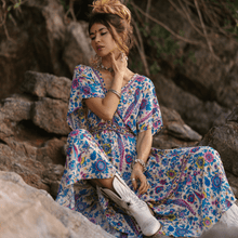Load image into Gallery viewer, Boho Floral Peacock Print Long Dress