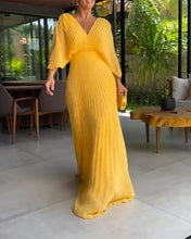 Load image into Gallery viewer, V-neck Pleated Empired Maxi Dress
