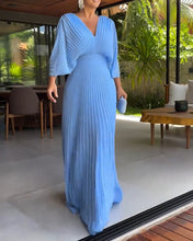 Load image into Gallery viewer, V-neck Pleated Empired Maxi Dress